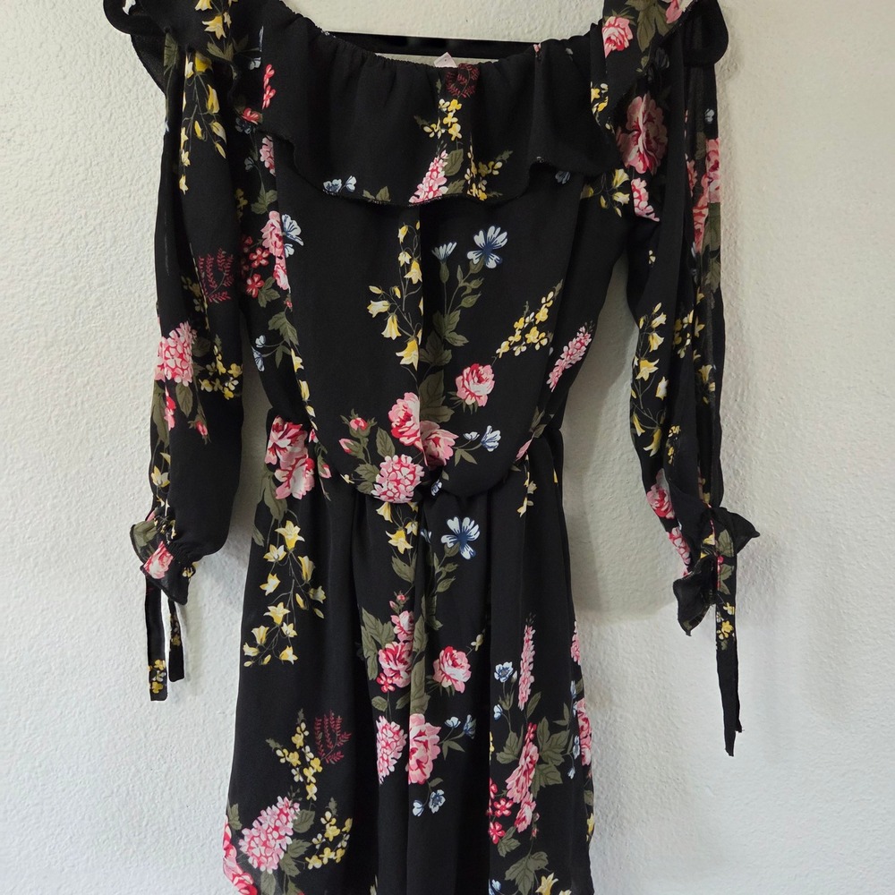 Y2K Bongo Floral Romper Small Off Shoulder Peasant Boho Bell Sleeve Mini Small - Picture 3 of 9